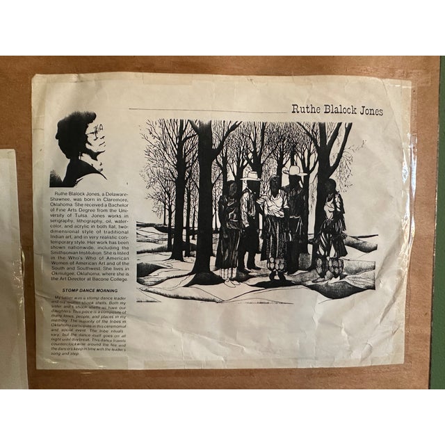 Wood 1986 Ruthe Blalock Jones “Oklahoma Stomp Dance” Original Signed Native American Woodblock Print, Limited Edition 12/40 For Sale - Image 7 of 18