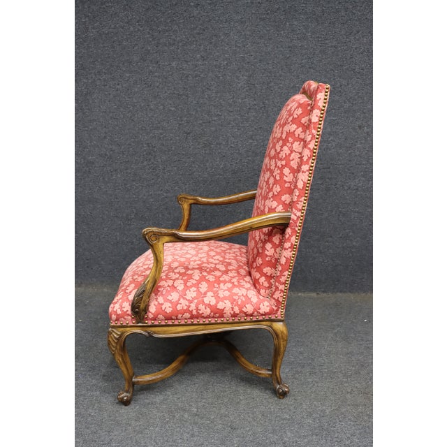 French Louis XV Style Open Armchair With Carved Wood Frame Time Period: For Sale - Image 11 of 12