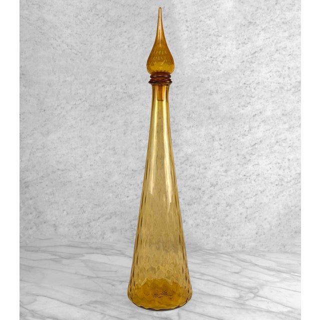 Italian Mid-Century 24" Italian Empoli Amber Optic Art Glass Genie Bottle For Sale - Image 3 of 8