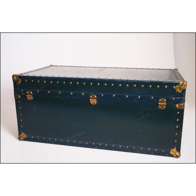 Vintage Navy Blue Military Foot Locker with Tray Chairish