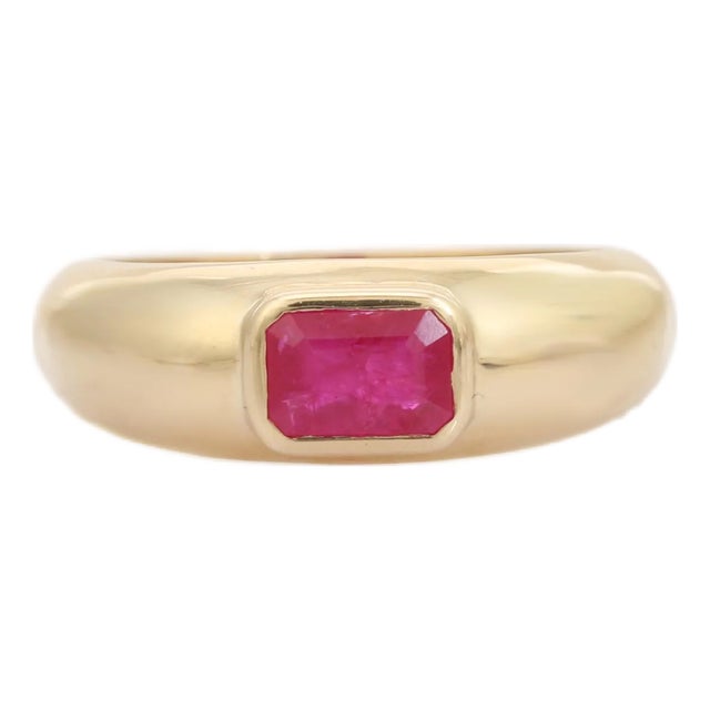Gypsy Set Ruby Chunky Ring Size 7 in 14k Solid Gold For Sale