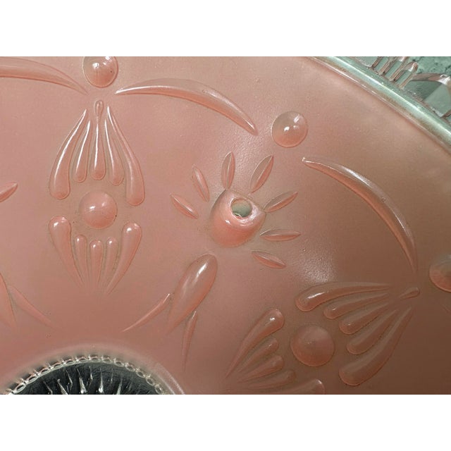 Vintage Art Deco Pink Satin Glass Ceiling Light Shades, Floral Relief, Circa 1935–1945 - a Pair For Sale - Image 11 of 12