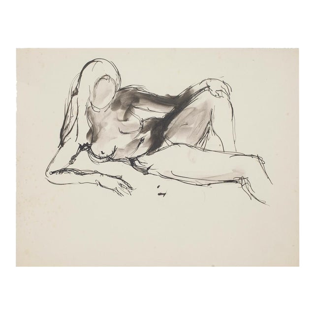 8 Original Nude Pen, Pencil and China Ink Drawings by French Master 20th Century Mid 20th Century For Sale
