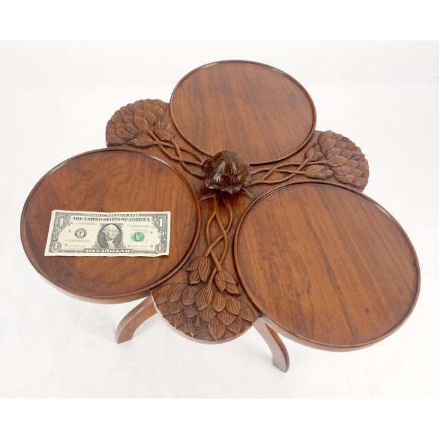 Wood Carved Teak Acorn Tripod Base Triptych Round Tray Top Side End Serving Table For Sale - Image 7 of 7