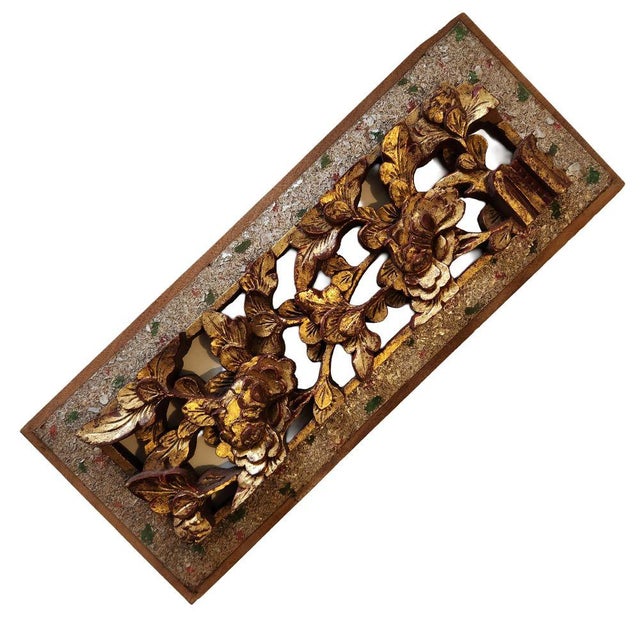 Asian Antique Pair of Wood, Gilt, & Mica ChinesePanels For Sale - Image 3 of 7