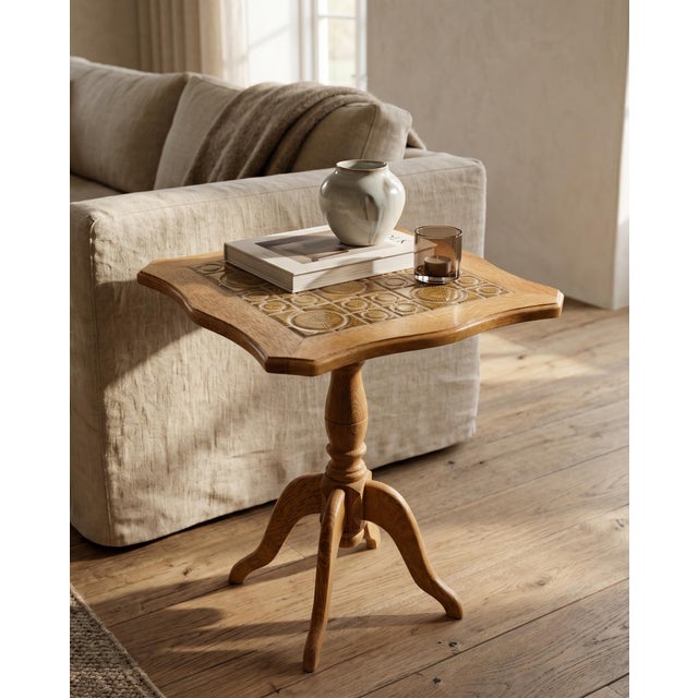 Wood Danish Oak Tile-Top Side Table, Denmark, 1970s For Sale - Image 7 of 8