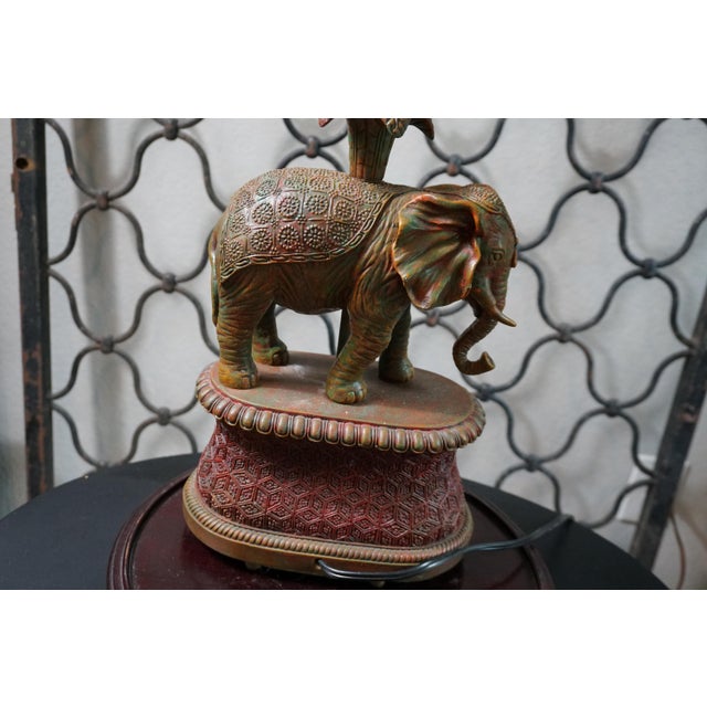 Metal Vintage Asian Elephant Sculptural Table Lamp For Sale - Image 7 of 8