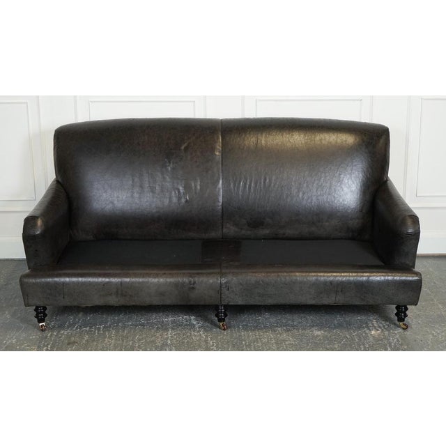 Howard Style Heritage Grey Leather Sofa For Sale - Image 14 of 15