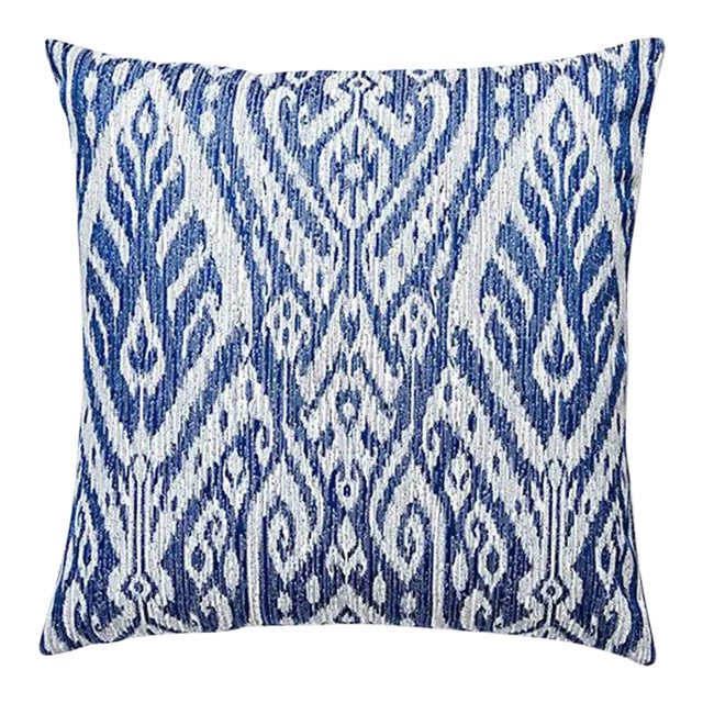The House of Scalamandré Borneo Ikat Outdoor Pillow, Indigo For Sale