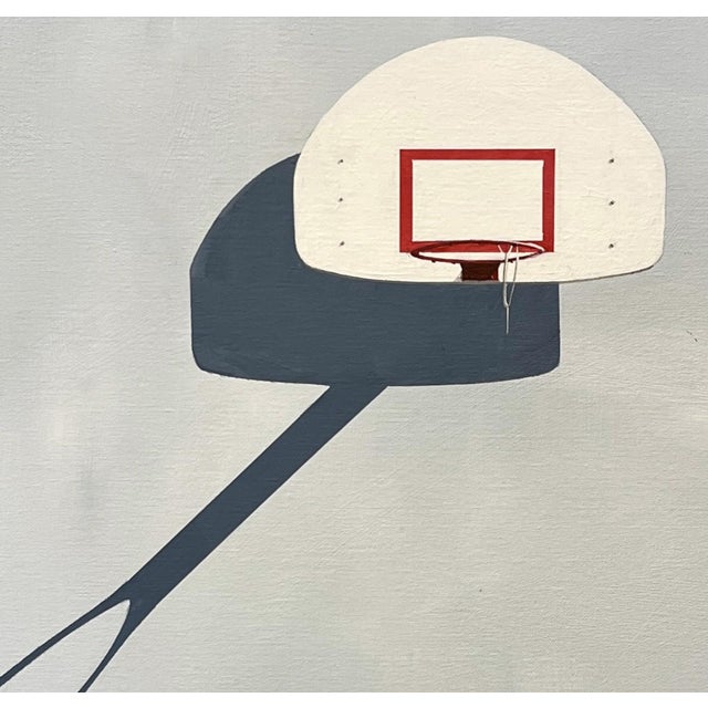 Contemporary Let's Go by Justin Wheatley | Acrylic on Canvas Basketball hoop and ball against a wall. For Sale - Image 3 of 5