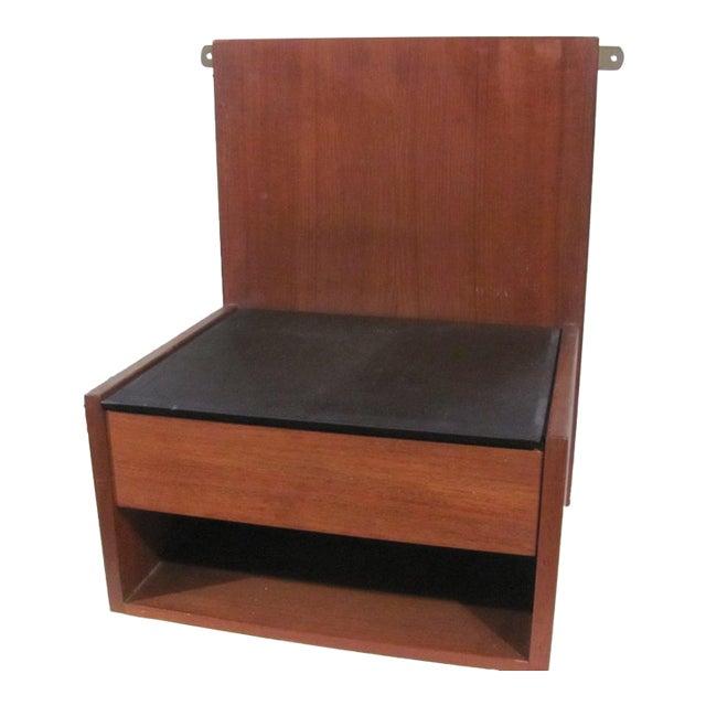 Hans J. Wegner for Getama Floating Nightstand in Teak Glass & Brass 1960s Signed For Sale