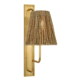 Amber Lewis for Visual Comfort Signature Rui Tall Sconce in Hand-Rubbed Antique Brass with Natural Abaca Shade For Sale