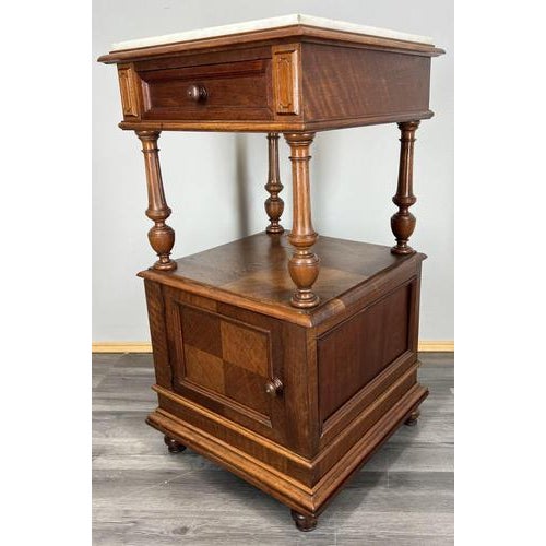 Antique French Walnut Bedside Table with Marble Top For Sale - Image 6 of 17