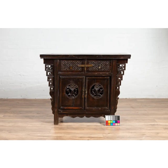 Chinese Ming Dynasty Style Butterfly Cabinet with Carved Spandrels and Doors For Sale - Image 4 of 13