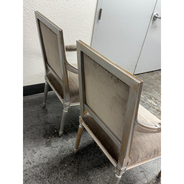 French Vintage Louis XVI–Style Square Back Armchairs, Pair For Sale - Image 3 of 12