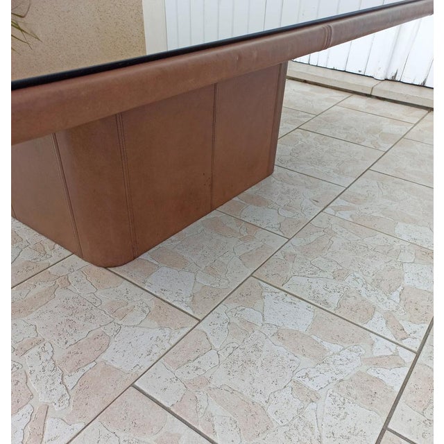 Leather Coffee Table with Glass Top, 1980s For Sale - Image 4 of 15