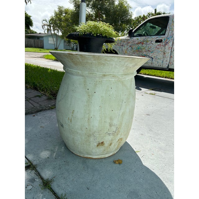 Large Ivory Glazed Terracotta Planter With Flared Rim For Sale In Miami - Image 6 of 9