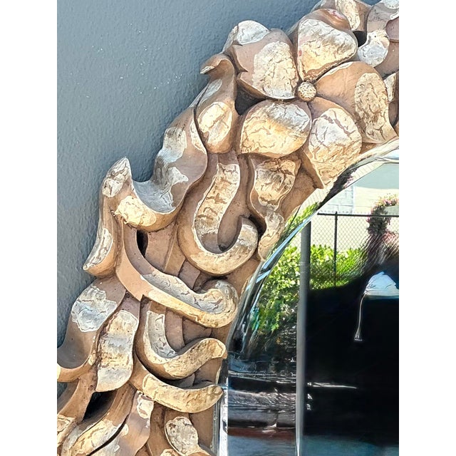 Mid-Century Modern Vintage Washed Finish Floral Cloud Mirror For Sale - Image 3 of 12