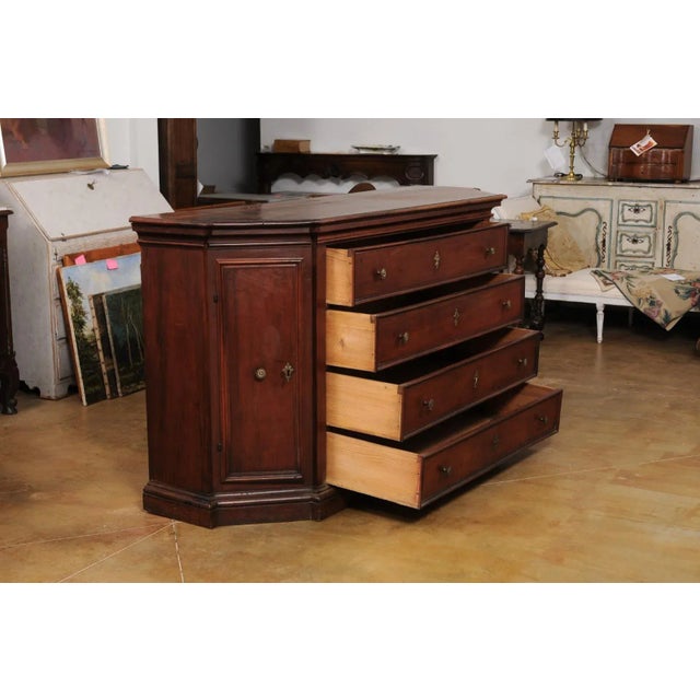 Italian 17th Century Walnut Dresser with Four Drawers and Canted Side Doors For Sale - Image 10 of 12