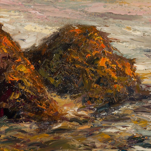 Grey Sea by Sparky LeBold | Oil Painting of a turbulent sea with rocky shorelines For Sale - Image 4 of 5