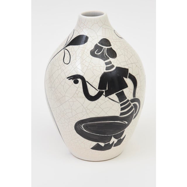 This amazing mid century modern crackled glaze ceramic vase or vessel is hallmarked on the bottom A+ H Heidi Bohmer Made...