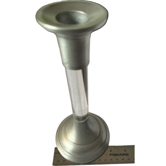 1970s Pair of Vintage Lucite and Pewter Taper Candlestick Holders, 1970s For Sale - Image 5 of 6