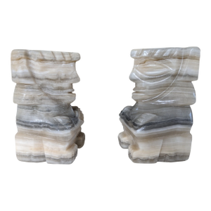 Vintage Marble Aztec Statue Bookends- a Pair