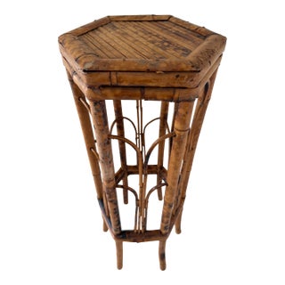 Vintage Mid Century Bamboo Tortoise Shell Plant Stand Drink Table For Sale