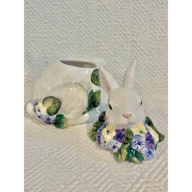 Late 20th Century Porcelain Bunny Rabbit Creamer and Sugar With Blue and Green Florals For Sale In New Orleans - Image 6 of 7