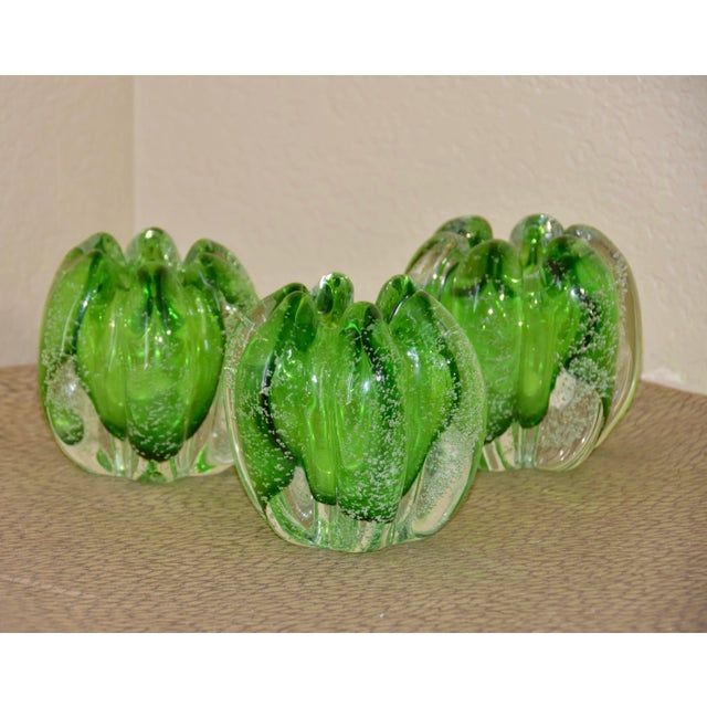 Green Tozai Hand Blown Murano Green Glass Orb Vases - Set of 4 For Sale - Image 8 of 9