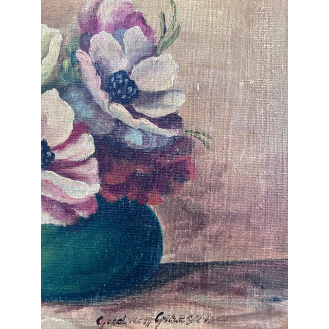 Vintage Original Floral Oil Painting, Signed Flower Art For Sale - Image 11 of 14
