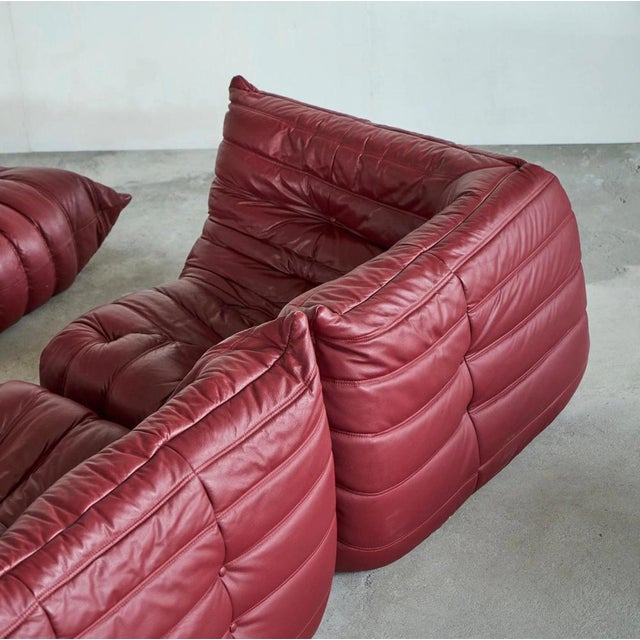 Animal Skin Togo Modular Sofa in Oxblood Red Leather attributed to Michel Ducaroy for Ligne Roset, 2000s, Set of 4 For Sale - Image 7 of 18