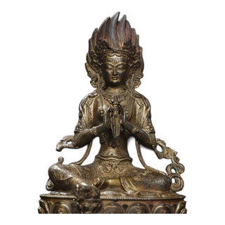 Late 20th Century Fire-Gilded Bronze Vajrasattva Statue Buddhist Deity 8.3" For Sale