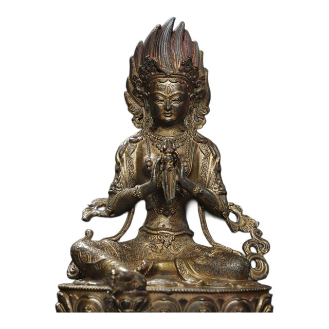 Late 20th Century Fire-Gilded Bronze Vajrasattva Statue Buddhist Deity 8.3" For Sale