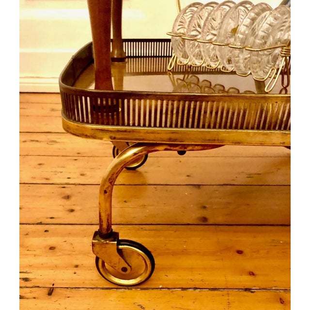 Mid-Century Brass and Wood Serving Cart by Josef Frank for Svenskt Tenn, 1950s For Sale - Image 14 of 15