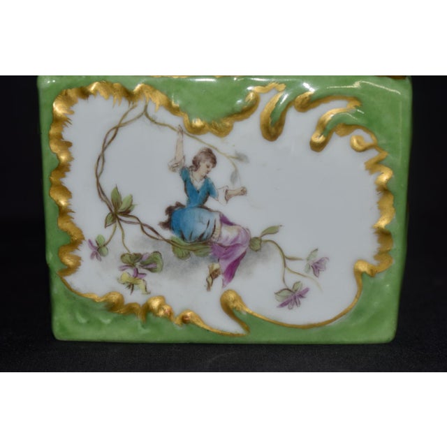 Traditional Antique T&v Limoges France Porcelain Tea Caddy Apple Green Rococo Gilt Box For Sale - Image 3 of 14