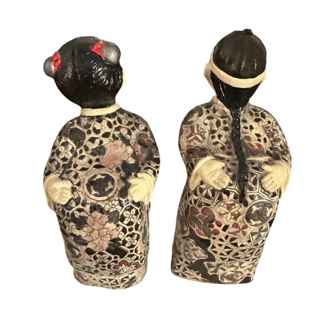 Chinese A Pair of Late 20th Century Oriental Hand Painted Figurines For Sale - Image 3 of 10