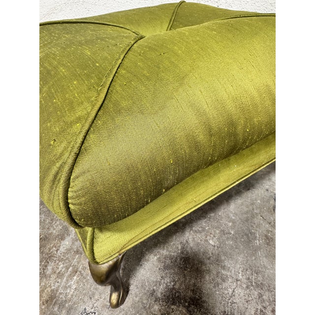 Hollywood Regency Olive Green Silk Button Tufted Footstools - A Pair For Sale In Richmond - Image 6 of 12