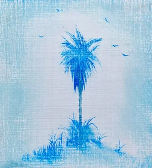 Shattered Silk and Delftware Inspired Original Painting - Single Palm
