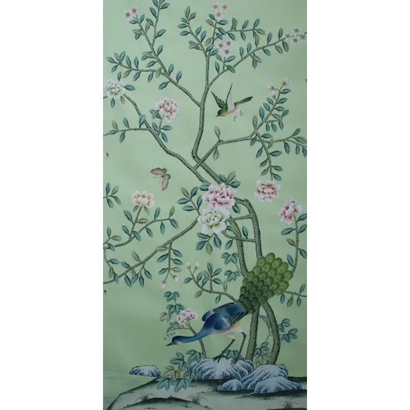 Not Yet Made - Made To Order 24"*48", a Set of 5 Panels Aqua Green Chinoiserie Wall Artwork For Sale - Image 5 of 7
