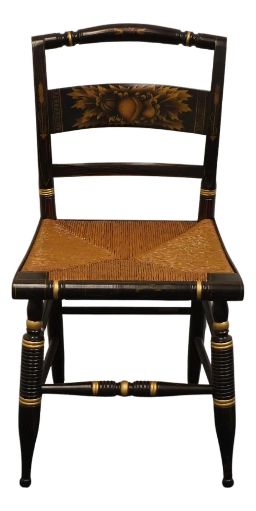 希少 ヴィンテージ ヒッチコックチェア スツール ラッシュシート 黒×ゴールド Genuine Hitchcock Black & Gold Hand Painted Accent Side Chair W