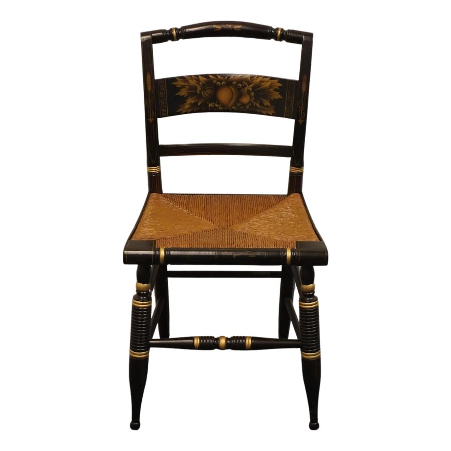 Genuine Hitchcock Black & Gold Hand Painted Accent Side Chair W