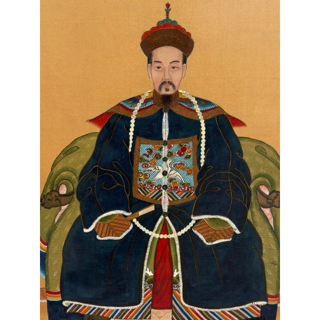 Asian Antique Qing Dynasty Chinese Male Ancestor Portrait Painting For Sale - Image 3 of 3