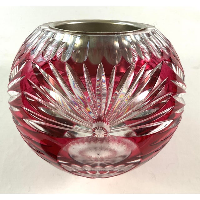 Red Mercedes-Benz, Orb Shaped Cranberry Glass, Cut to Clear, Desktop Clock For Sale - Image 8 of 8