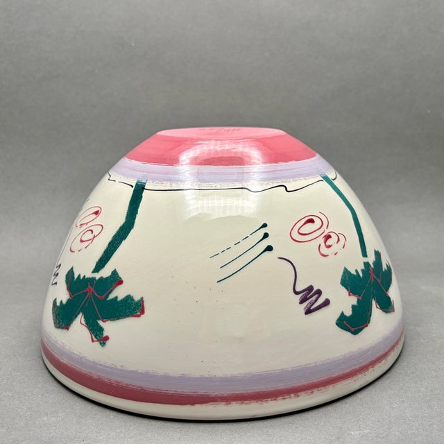 Green Vintage Signed Steve Howell Studio Art Pottery Bowl With Memphis Style Palm Tree Design For Sale - Image 8 of 10