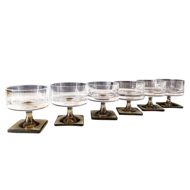 Rosenthal Linear Smoke Berlin Cups in 24% Lead Crystal & Square Base George Butler Jensen for Rosenthal, Set of 6 For Sale - Image 4 of 4