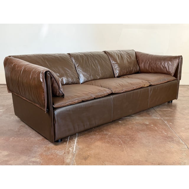 1970's Niels Eilersen "Lotus" dark brown leather sofa in good vintage condition, some minor cat scratches and some...