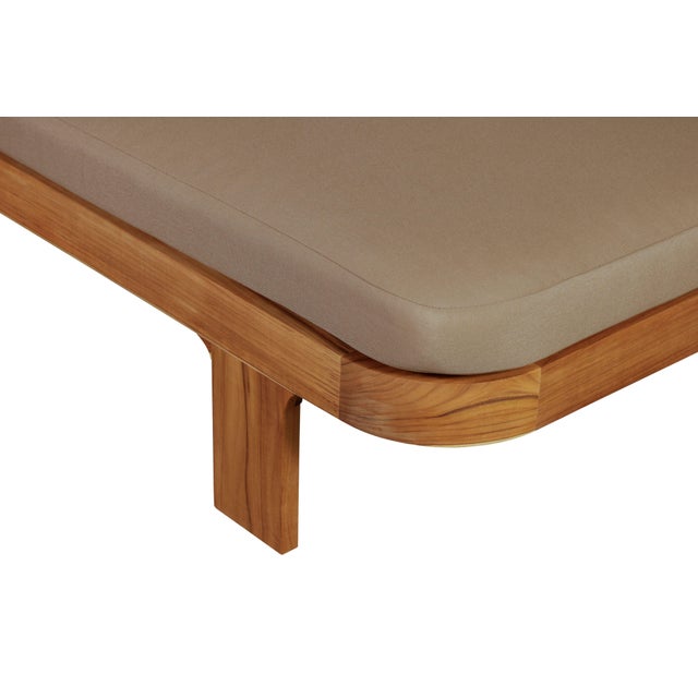 Brown Eclipse Outdoor Solid Teak Wood Sun Lounger - Light Brown Fabric For Sale - Image 8 of 9