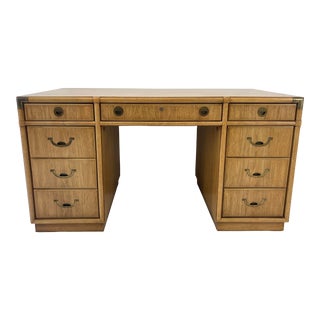 1970s Drexel Accolade Campaign Partners Desk Dorothy Draper Style For Sale