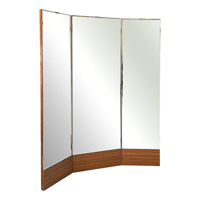 Mid-Century Modern Italian Free-Standing Mirror with Three Wooden Doors, 1960s For Sale